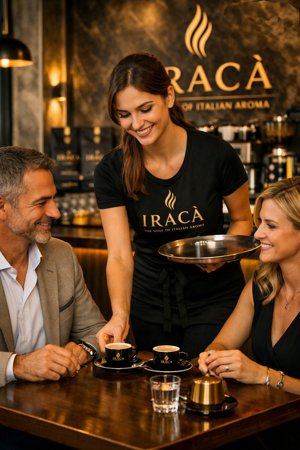 Servizio espresso al tavolo con barista