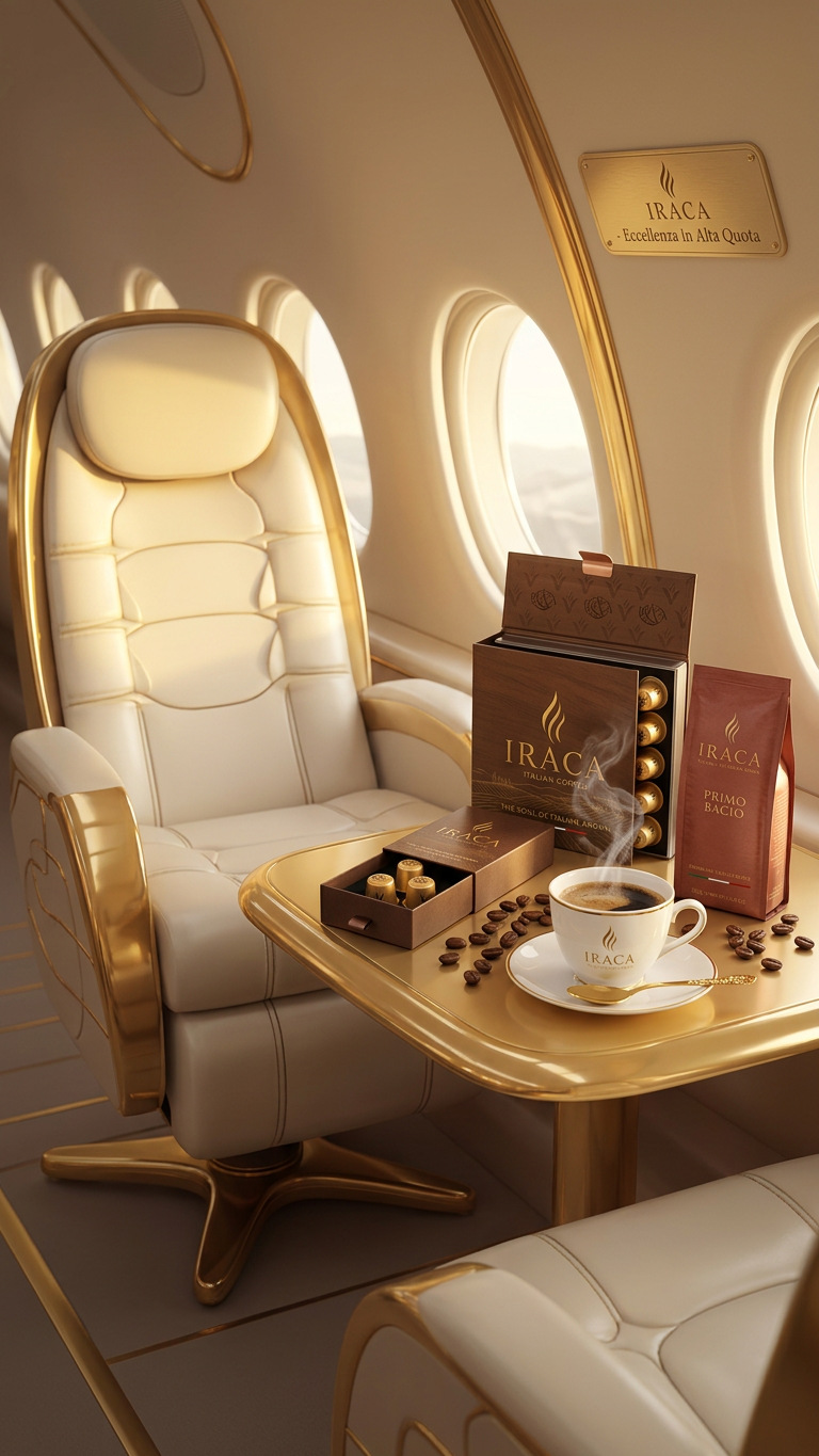 Servizio caffè IRACÀ a bordo di un jet privato executive